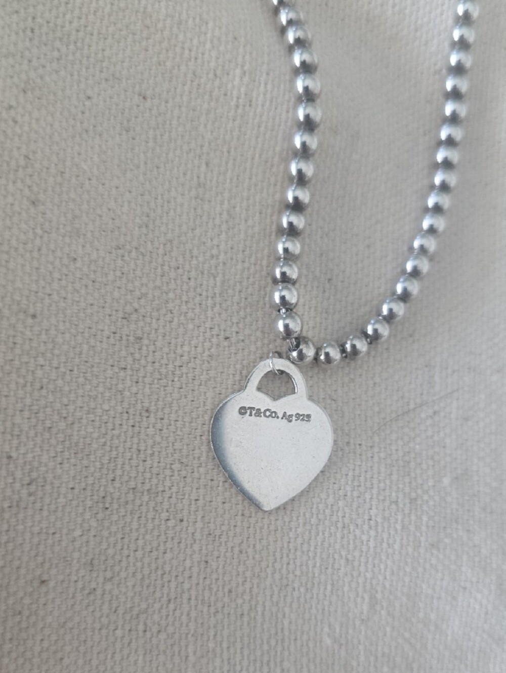 Tiffany & Co. Silver Heart Tag Bead Necklace - Picture 5 of 8